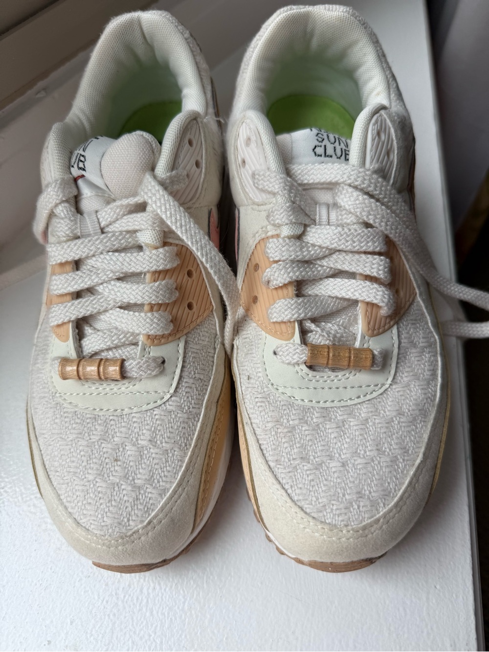 Nike Women's Air Max 90 Off-White Cream and Tan Athletic Sneakers Sun Club!